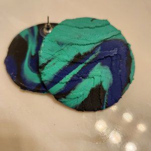 NEW Custom Blue Green Zebra Print disk earrings